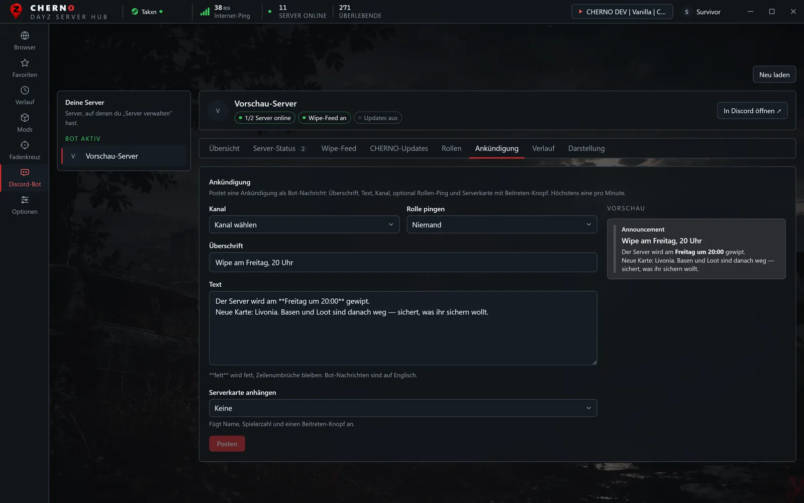 An announcement, written and posted from the launcher